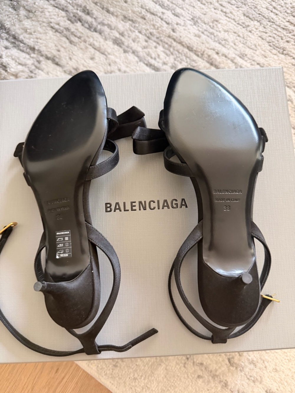 Balenciaga Black Satin Bow Ankle-Strap Heels - Picture 2 of 6